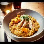 A steaming hot bowl of Barley Risotto with Pumpkin